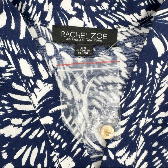 Rachel Zoe Blue White Abstract Print Tiered V-Neck Dress with Pockets XS NWOT - Picture 5 of 12